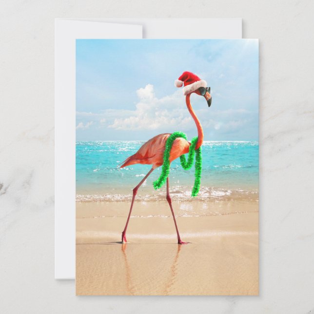 Convite Flamingo de Natal na Praia (Frente)