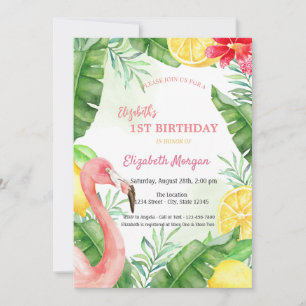 Convite Flamingo de Verão em Aquarela Primeiro Aniversário