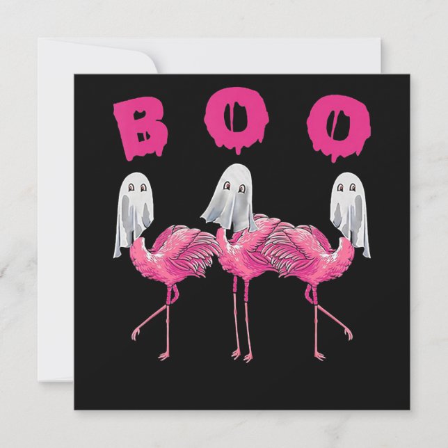 Convite Flamingo| Fantasia do Halloween de Flamingo Boo (Frente)