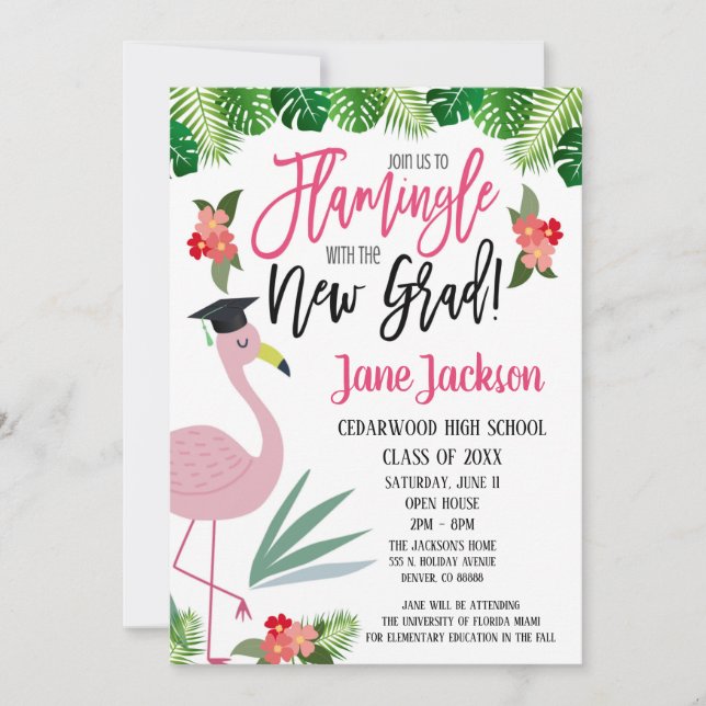 Convite Flamingo Flamingle com a Festa de Formatura (Frente)