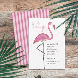 Convite Flamingo Flamingle com Vamos de Aquarela rosa