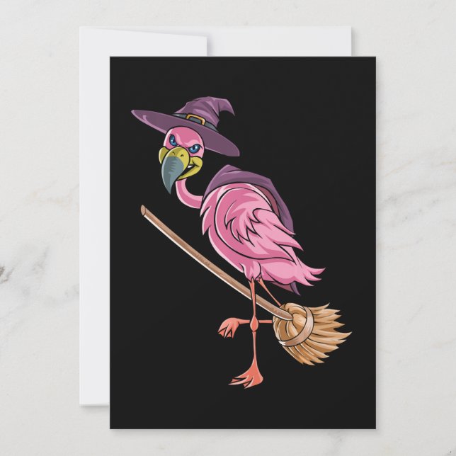 Convite Flamingo | Flamingo de Halloween Bruxa Assustadora (Frente)