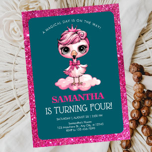 Convite Flamingo fofo com aniversário da coroa