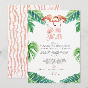 Convite Flamingo Folha, Cor de Água, Cor de chá de panela 