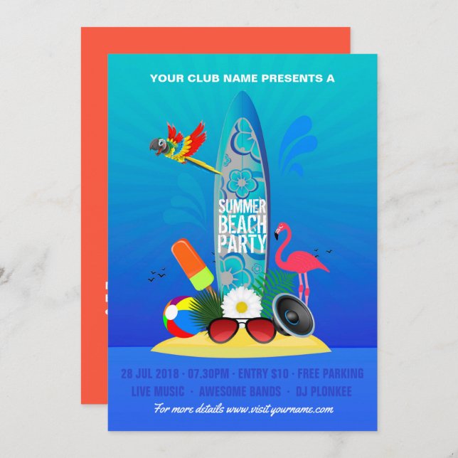 Convite Flamingo Island (Frente/Verso)