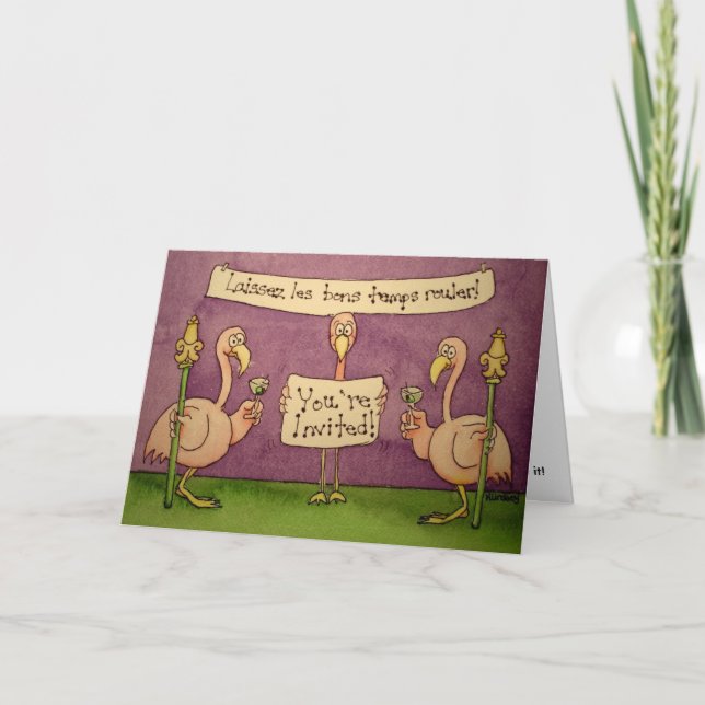 Convite Flamingo Line Invite Invitation Card Mardi Gras (Frente)
