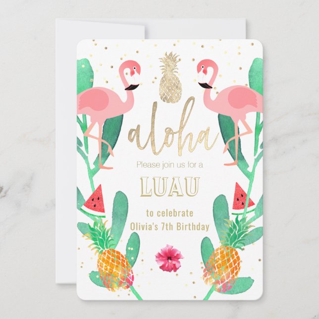 Convite flamingo luau (Frente)