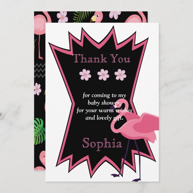 Convite Flamingo obrigado você (Frente/Verso)