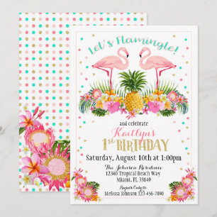 Convite Flamingo Pineapple e Tropical Floral Birday