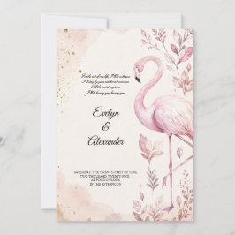 Convite Flamingo Rosa Bege Água Marrom Dourado Casamento