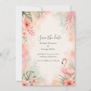 Convite Flamingo Rosa Casamento Tropical Floral Vintage