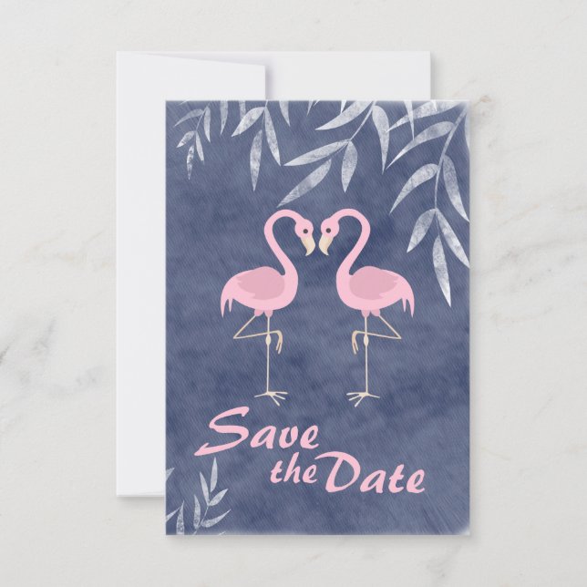 Convite Flamingo Rosa Casamento Tropical na Praia Save the (Frente)