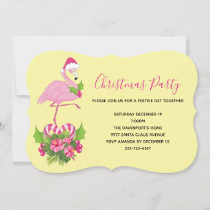 Convite Flamingo Rosa em Chapéu de Papai Noel Natal Capric