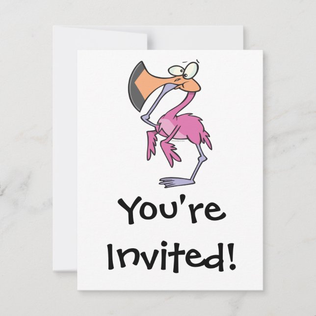 Convite flamingo rosa engraçado com o pé na boca (Frente)