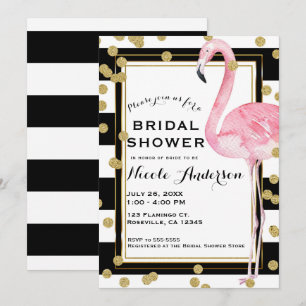 Convite Flamingo Rosa Listras Pretas e Brancas & Confete D