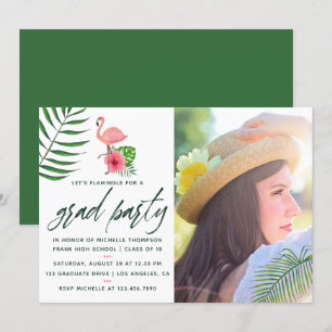 Convite Flamingo Rosa Tropical Aquarela Luau Graduação
