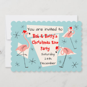 Convite Flamingo Santas Blue escalloped horizontal