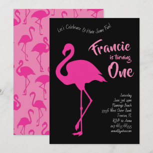 Convite Flamingo Silhouettes primeiro aniversario Tropical