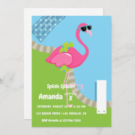 Convite Flamingo Summer Splash Aniversário de criança