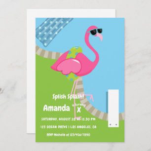Convite Flamingo Summer Splash Aniversário de criança