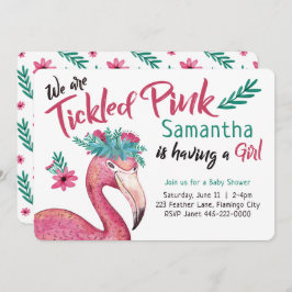 Convite Flamingo Tickle Chá de fraldas Rosa