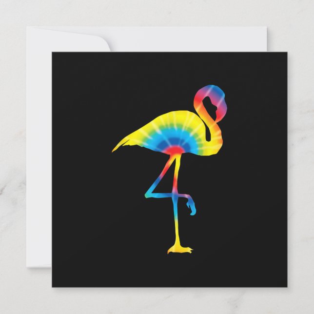 Convite Flamingo Tie Dye Arco-íris Estampa Pássaro Animal  (Frente)