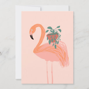 Convite Flamingo Tropical com Planta em Vaso Desenhado à M