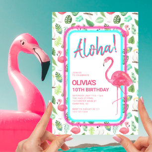 Convite Flamingo Tropical Rosa Aloha Aniversário