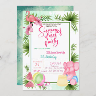 Convite Flamingo, Watermelon Palm Leaf Summer Birday