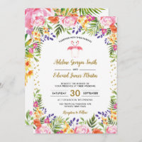 Flamingo Wedding Tropical Palm Folm Dourada
