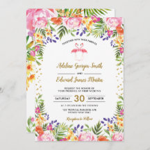 Flamingo Wedding Tropical Palm Folm Dourada