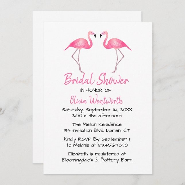 Convite Flamingos cor-de-rosa Chá de panela Tropical de Ve (Frente/Verso)