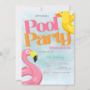 Convite Flamingos de piscina legal festa de aniversário de
