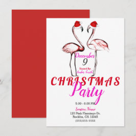 Convite Flamingos Rosa em Chapéus de Natal Festa de Natal