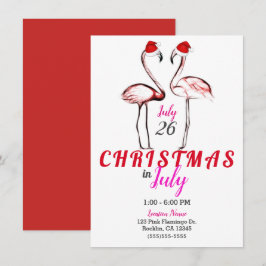 Convite Flamingos Rosa em Chapéus de Papai Noel Natal em J