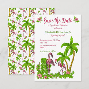 Convite Flamingos Tropicais e Flores Guardam a Data