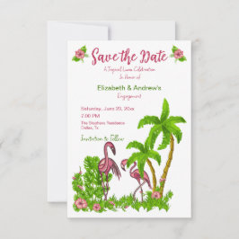 Convite Flamingos Tropicais e Flores Salve a Data do Convi