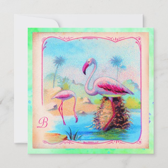 Convite Flamingos vibrantes do vintage do GC | (Frente)