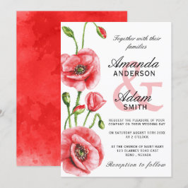 Convite Flanders Poppy Watercolor Typografia Casamento
