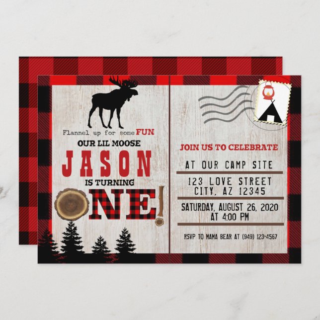 Convite Flanel para um primeiro aniversario de pequeno alc (Frente/Verso)