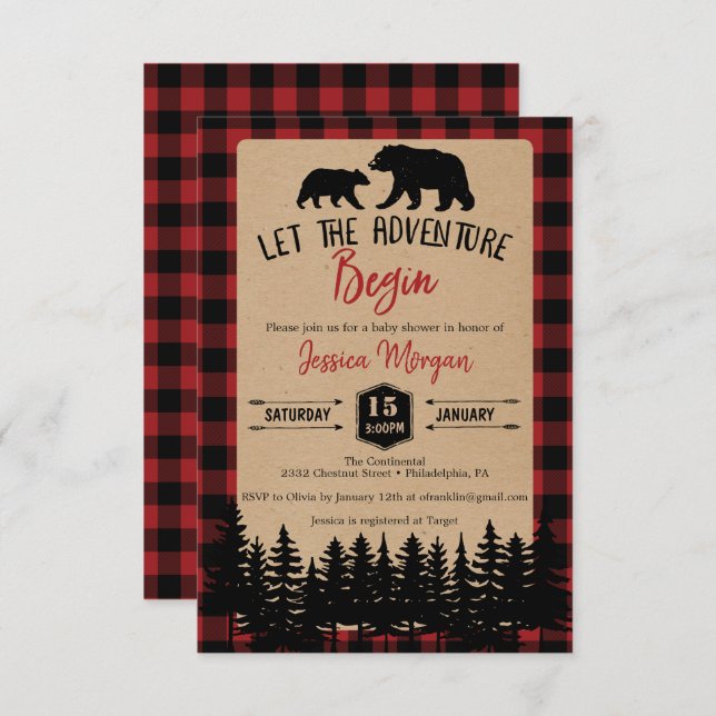 Convite Flannel Adventure Baby Shower (Frente/Verso)