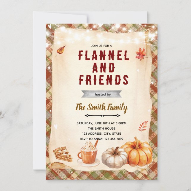 Convite Flannel Bonfire and S'mores party invitation (Frente)