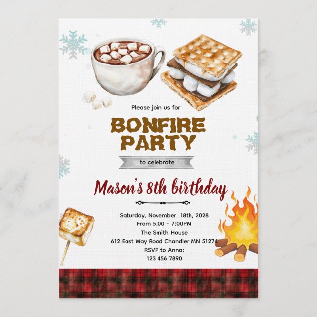 Convite Flannel bonfire party invitation (Frente)