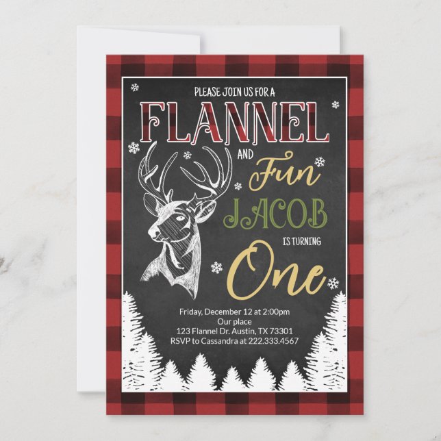 Convite Flannel e Divertido Primeiro Aniversário (Frente)