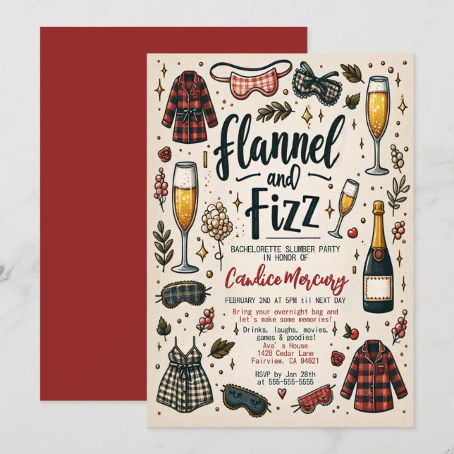 Convite Flannel e Festa de solteira deslizante Fizz (Frente/Verso)
