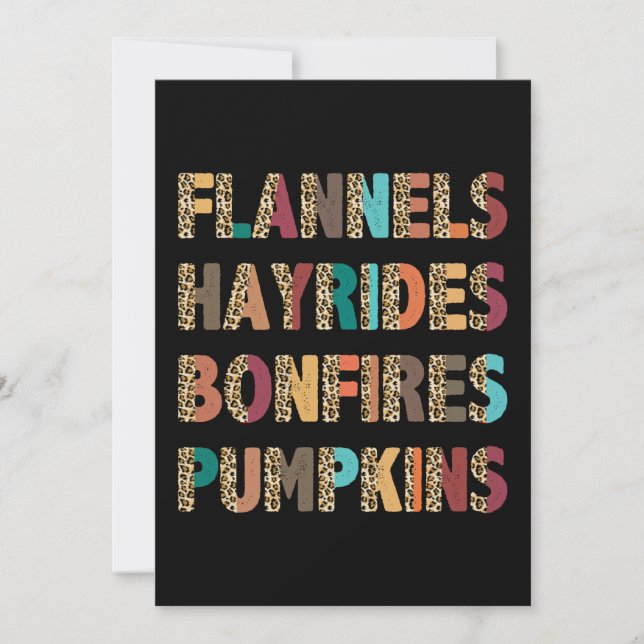 Convite Flannels inspirados Hayrides Bonfire Pumpkins (Frente)