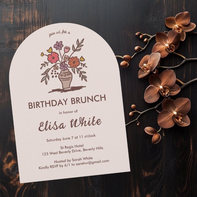 Convite Flaoral Vase Rustic Whimsical Arch Personalizado A (Floral Vase Rustic Whimsical Arch Custom Birthday Invitation
)
