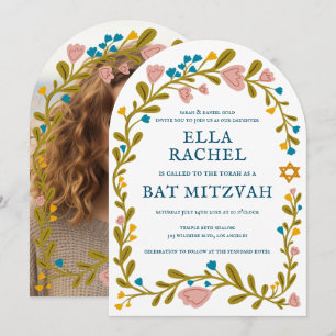 Convite Flaoral Wreath Bat Mitzvah - FOTO Personalizada Fe