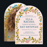 Convite Flaoral Wreath Bat Mitzvah - FOTO Personalizada Fe<br><div class="desc">Cartão perfeito para anunciar um bar mitzvah, bat mitzvah ou outra celebração judaica! Mão fez arte para você! TOTALMENTE PERSONALIZÁVEL! Clique em "Personalizar" acima para editar o texto e adicionar sua foto ao verso (você também pode excluir o quadro floral se preferir). Clique em "editar usando a ferramenta design" para...</div>