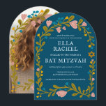 Convite Flaoral Wreath Bat Mitzvah - FOTO Personalizada Fe<br><div class="desc">Cartão perfeito para anunciar um bar mitzvah, bat mitzvah ou outra celebração judaica! Mão fez arte para você! TOTALMENTE PERSONALIZÁVEL! Clique em "Personalizar" acima para editar o texto e adicionar sua foto ao verso (você também pode excluir o quadro floral se preferir). Clique em "editar usando a ferramenta design" para...</div>